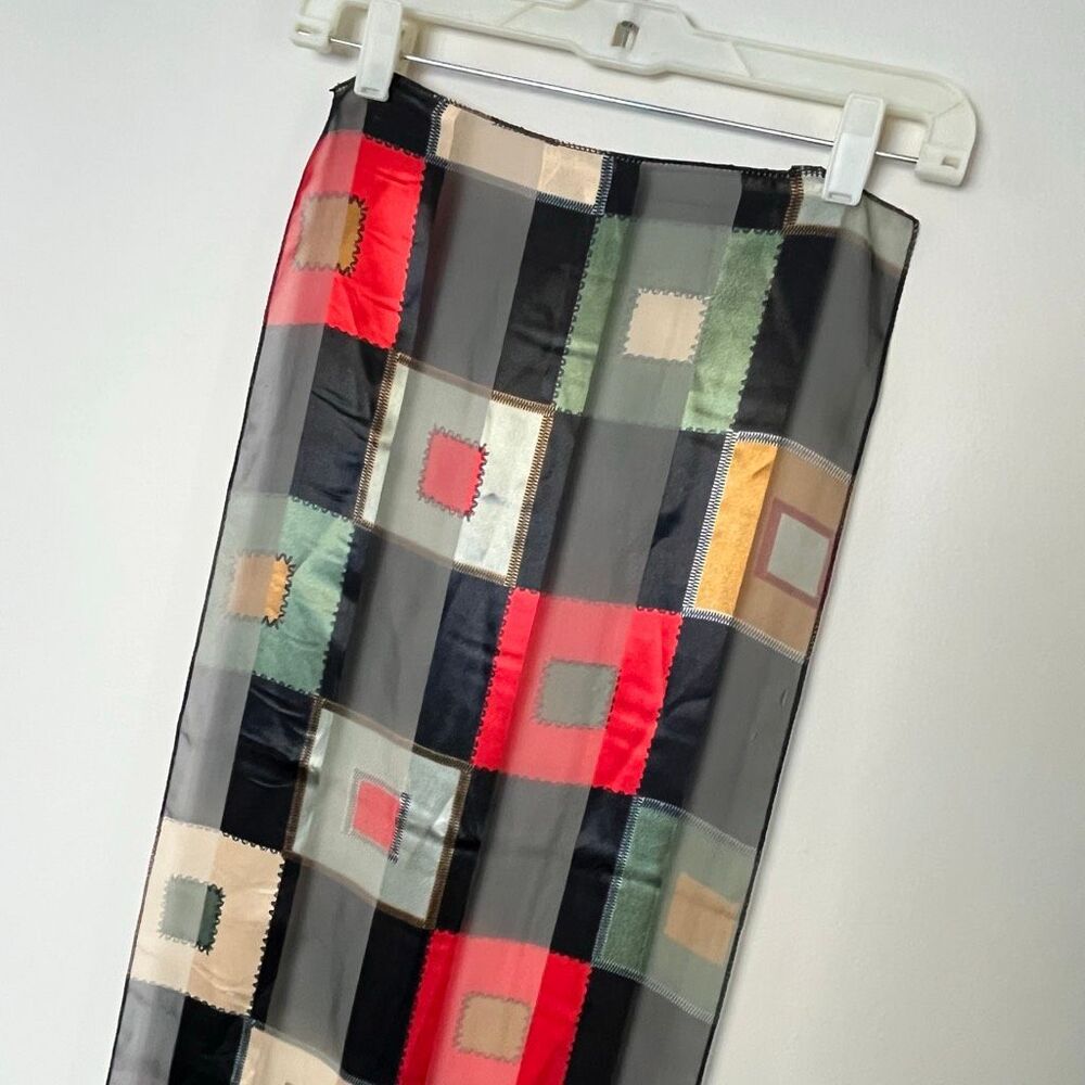 Sheer Patchwork Stripe Scarf Geometric Print Sati… - image 3